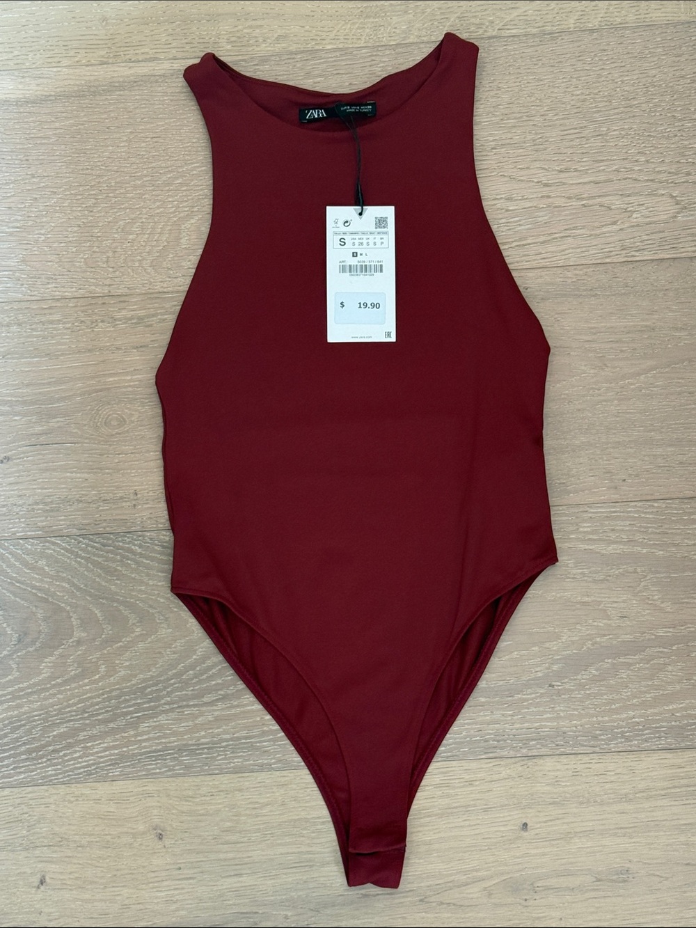 Zara Wine Red High-Neck Ribbed Bodysuit